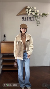 欧洲站2025冬新时尚翻领拼接水貂毛毛呢保暖短款羽绒服外套96398