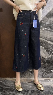 曼曼家2026夏新款欧货时尚高腰显瘦百搭刺绣樱桃牛仔裤女