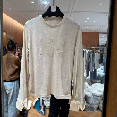 欧洲站2026春新款圆领字母刺绣袖口翻边假两件时尚百搭上衣112038