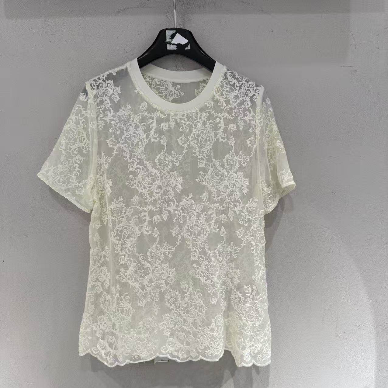 欧洲站2026夏新款欧货圆领重工刺绣镂空透视气质短袖上衣女166061