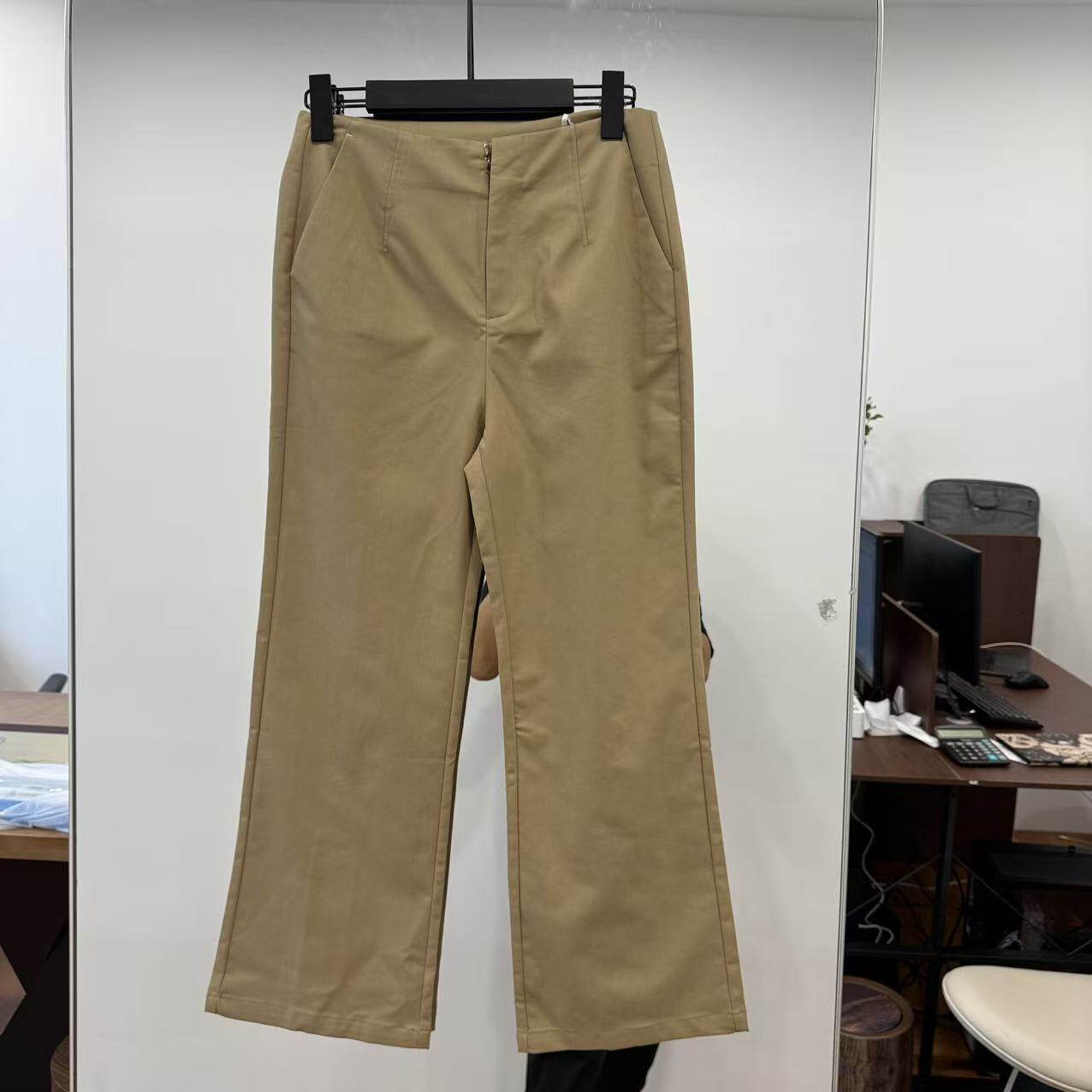 欧洲站2026夏季新款刺绣开叉裤脚显瘦高腰休闲微喇西装裤女32096