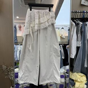 欧洲站2026新款 1017 欧货高腰蕾丝荷叶边屁帘减龄百搭阔腿休闲裤