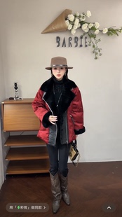 欧洲站2025冬新款 翻领拼皮毛一体宽松洋气国风羽绒服2558 时尚