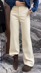 女潮流休闲阔腿30907 后口袋绣花网格直筒裤 欧洲站2025冬新款 时尚