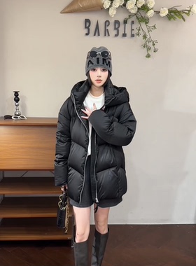 欧洲站2025冬新时尚连帽宽松简约大方中长款羽绒服外套女潮36310
