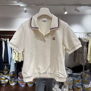 上衣26053 拼色翻领M字母刺绣洋气减龄女短袖 欧洲站2026春新款 时尚