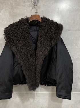 欧洲站2025冬款欧货羊剪毛大翻领加厚鹅绒保暖皮草羽绒服88H1586