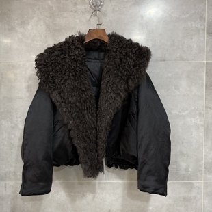 欧洲站2025冬款欧货羊剪毛大翻领加厚鹅绒保暖皮草羽绒服88H1586