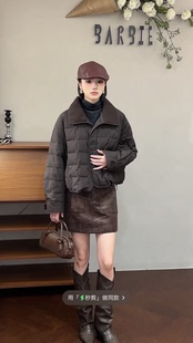 欧洲站2025冬新时尚翻领宽松休闲保暖简约短款羽绒服外套女25117