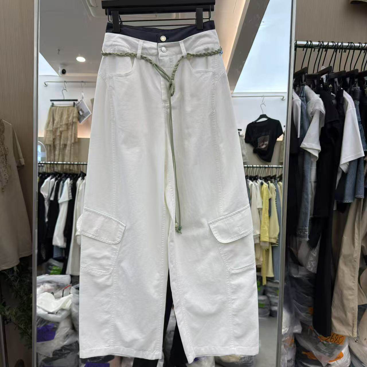 欧洲站2026夏季新款欧货编织腰带显瘦美式工装薄款长裤女潮62100