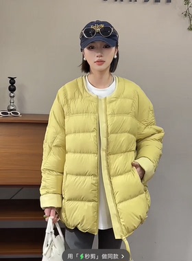 欧洲站2025冬新款时尚圆领拉链宽松显瘦百搭中长款羽绒服外套8557
