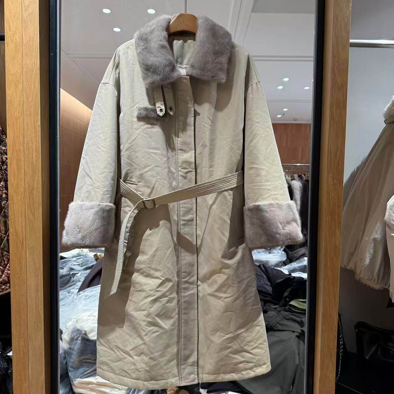 欧洲站2025冬高端欧货水貂毛领系腰带保暖中长款鹅绒大衣潮653-1,女装/女士精品,羽绒服,淘宝优惠券,粉丝福利购,淘宝优惠卷