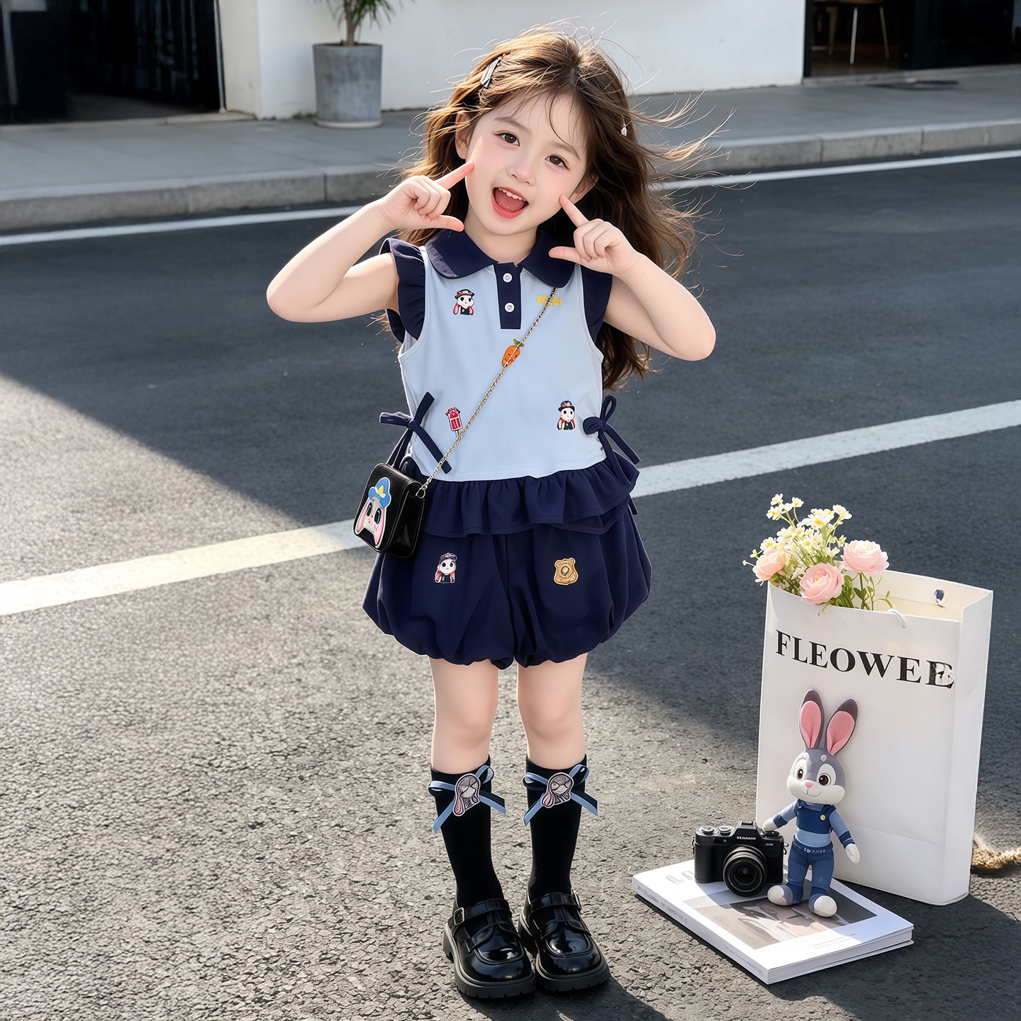 女童夏季套装2026新款朱迪兔子警官儿童短裤女宝宝巨好看洋气夏装