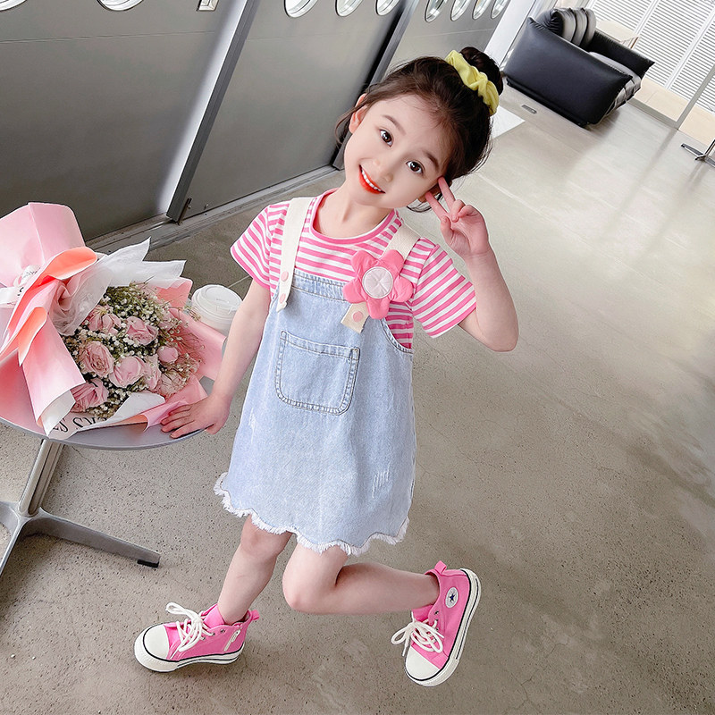 夏装套装2025新款夏款儿童背带裙两件套女宝宝夏季
