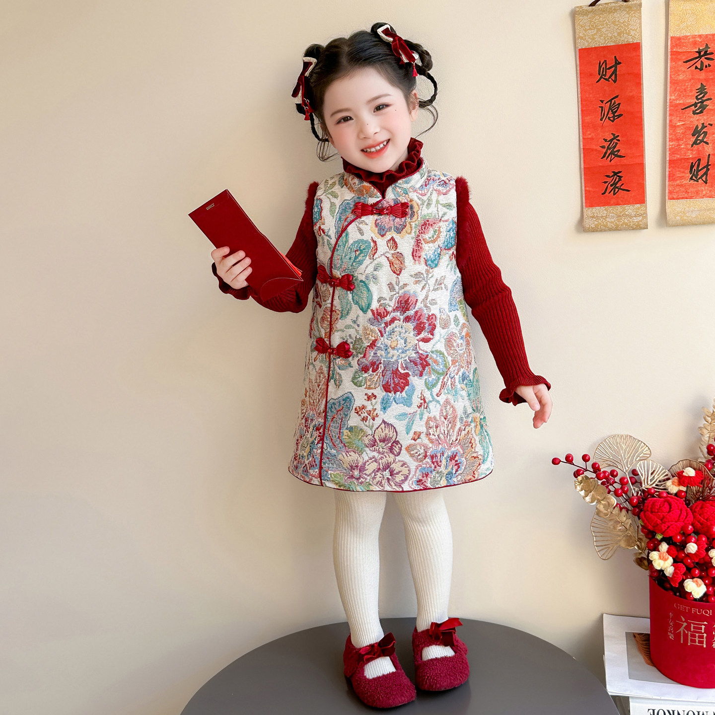 拜年服女童国风旗袍冬装宝宝新年套装连衣裙儿童过年红色喜庆衣服,童装/婴儿装/亲子装,旗袍,淘宝优惠券,粉丝福利购,淘宝优惠卷