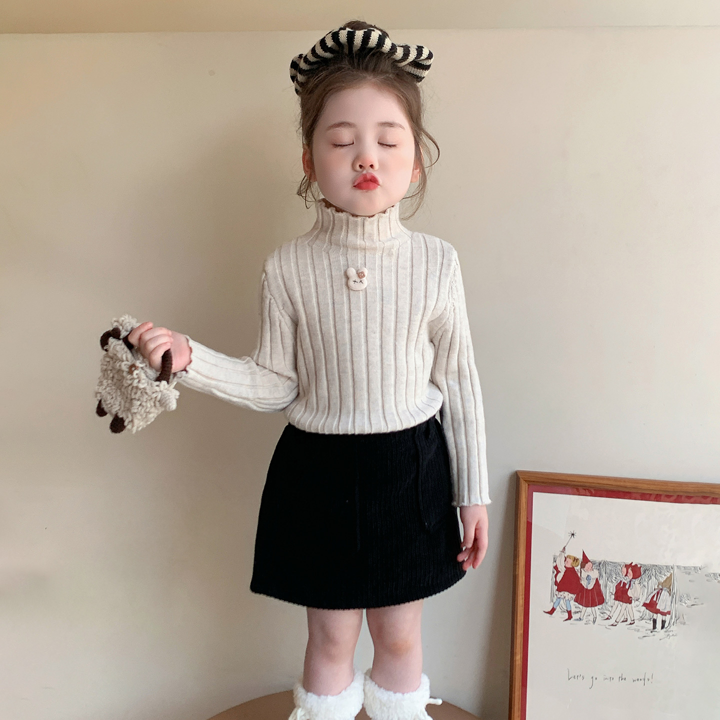 女童毛衣秋冬季2025新款儿童加厚内搭针织衫上衣女宝宝高领打底衫