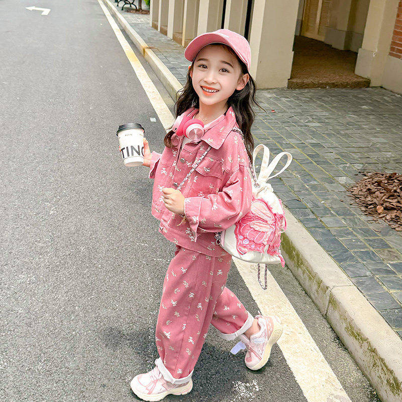 春装套装2025新款洋气时髦女宝宝春秋款牛仔工装两件套儿