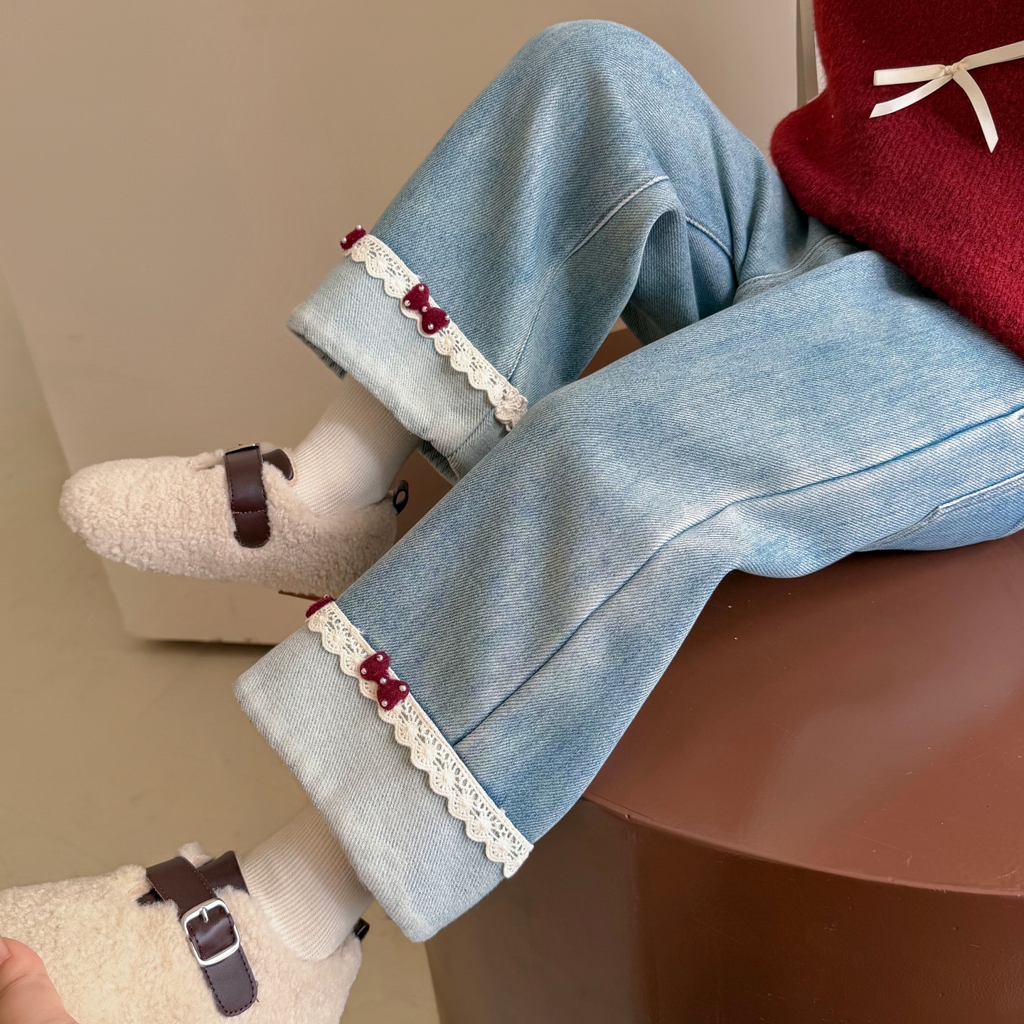 超好看女童加绒裤子秋冬装牛仔裤