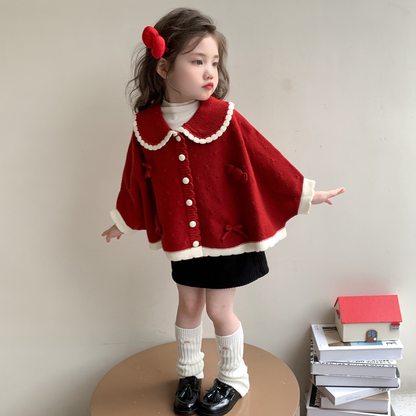 超好看女童针织斗篷开衫毛衣外套