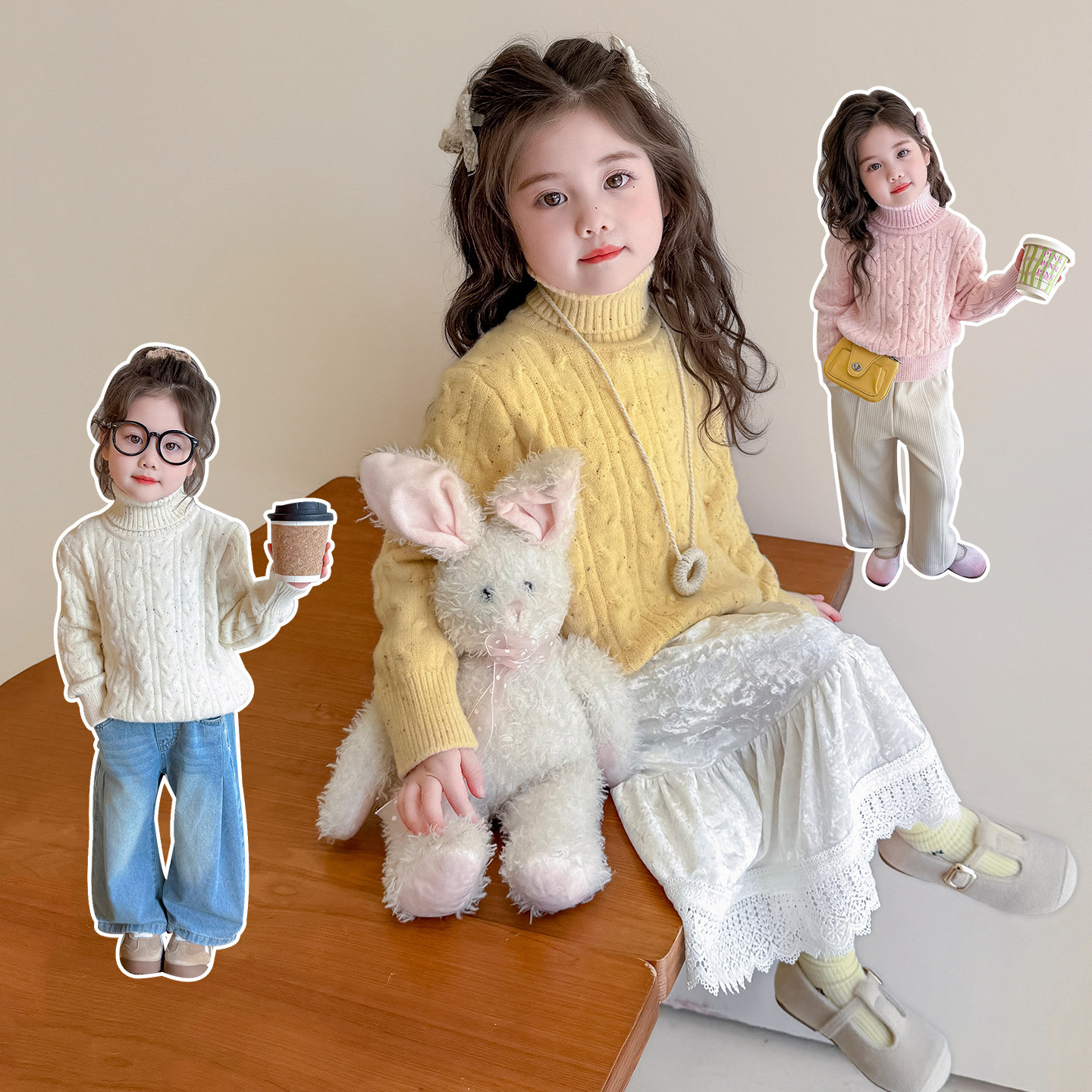 女童加绒毛衣秋冬季加厚儿童针织衫宝宝冬装一体绒内搭高领打底衫,童装/婴儿装/亲子装,毛衣/针织衫,淘宝优惠券,粉丝福利购,淘宝优惠卷