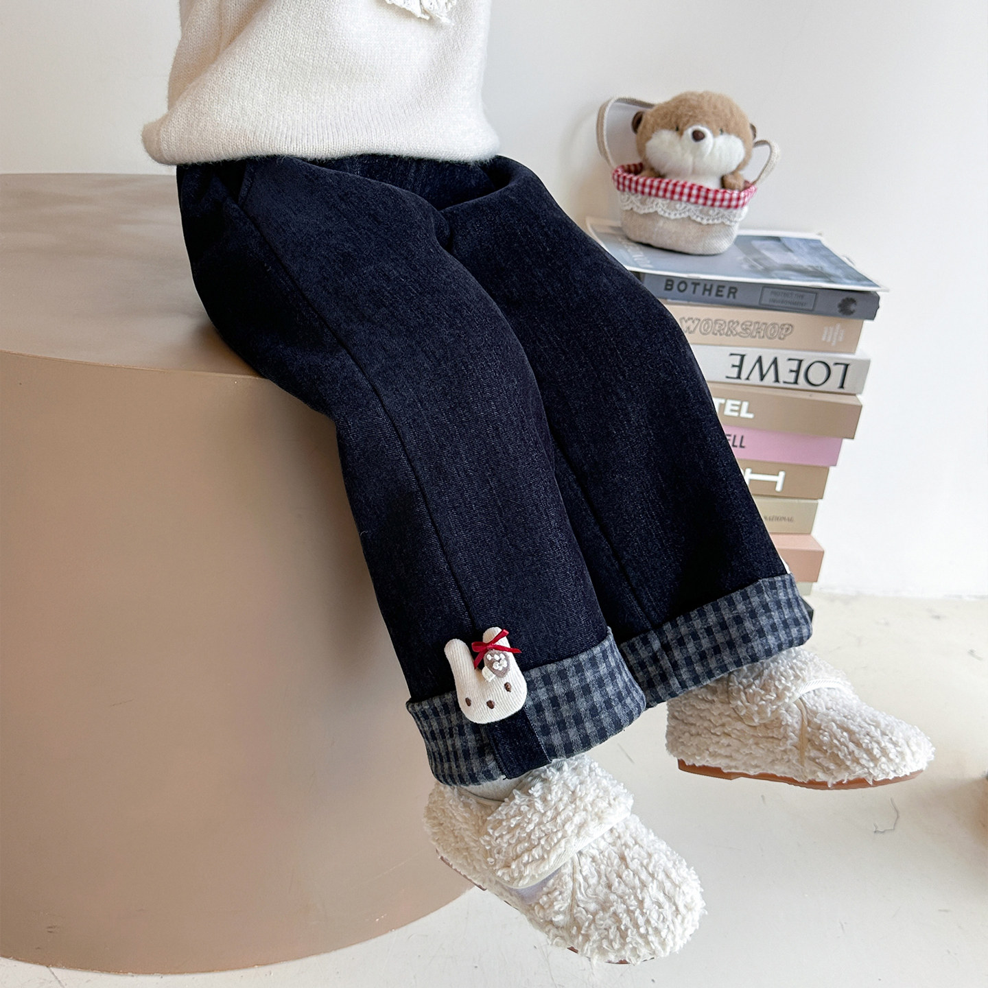 女童加绒裤子秋冬装洋气时髦儿童阔腿裤宝宝一体绒加厚直筒牛仔裤,童装/婴儿装/亲子装,裤子,淘宝优惠券,粉丝福利购,淘宝优惠卷