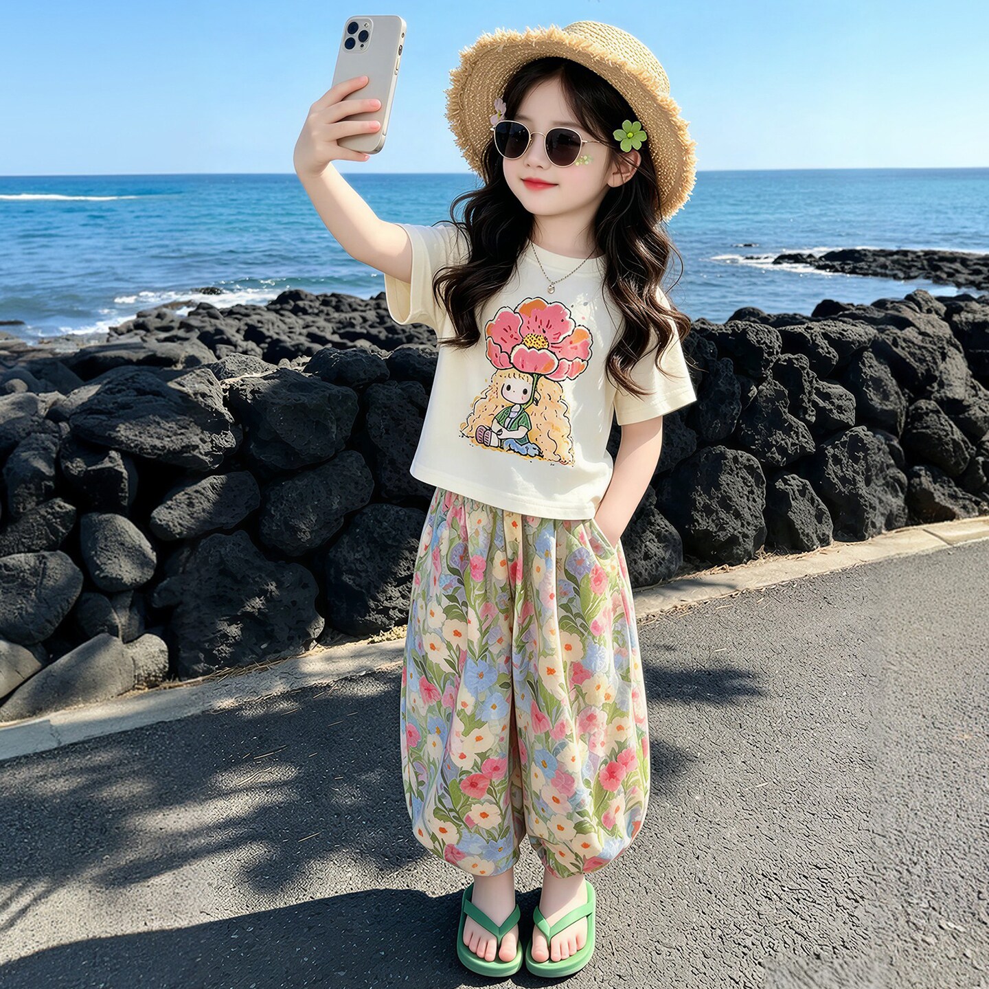 超好看女童套装夏洋气短袖防蚊裤图片