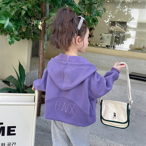 女童外套春秋款休闲洋气连帽卫衣
