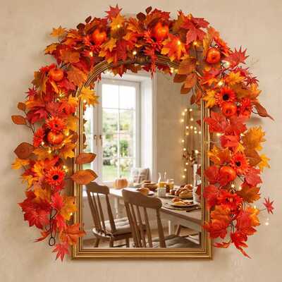 感恩节装饰Thanksgiving枫叶挂件藤条火鸡节场景布置派对挂饰道具