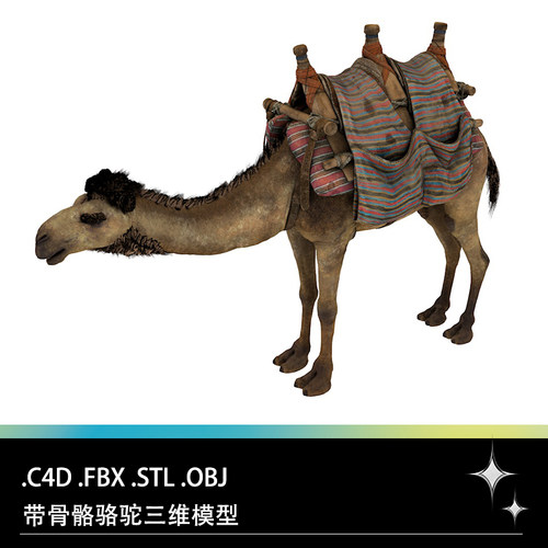 FBX STL OBJ C4D Blender沙漠动物骆驼带骨骼三维模型素材文件