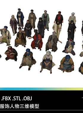 FBX STL OBJ C4D阿拉伯中东长袍头巾站立人物角色三维模型文件