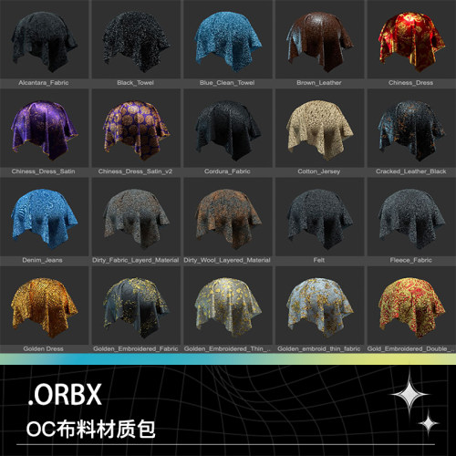 ORBX布料纺织皮革纱巾绒布棉质羊毛透明面料蕾丝涤纶材质包