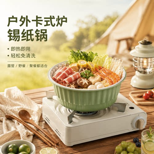 爱焙乐一次性锡纸火锅户外露营锅具野餐铝箔锅居家室内免洗小火锅