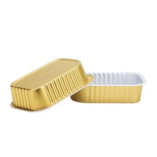 金色航空高档铝箔盒长方形一次性餐盒焗饭加厚带盖外卖打包450ML