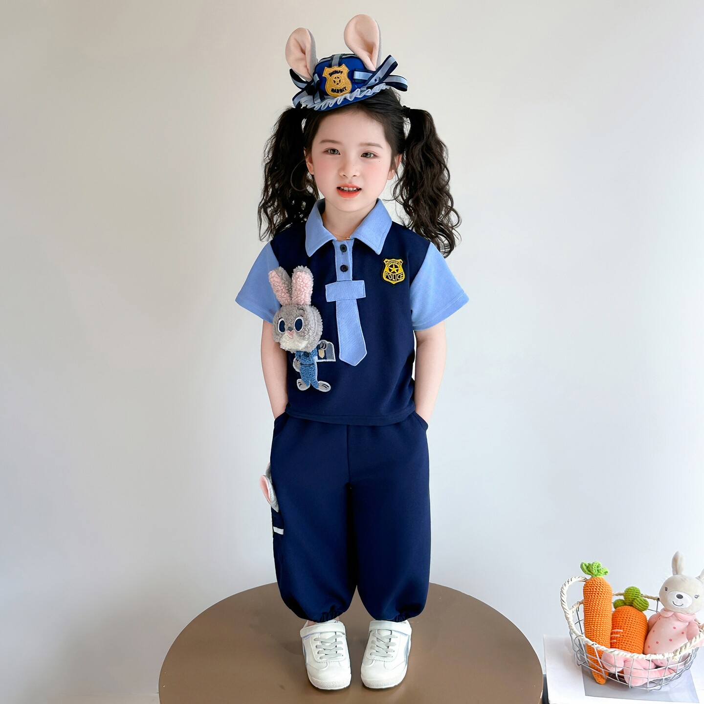 女童洋气夏装时髦套装小女孩兔子警官休闲两件套女宝宝巨好看衣服