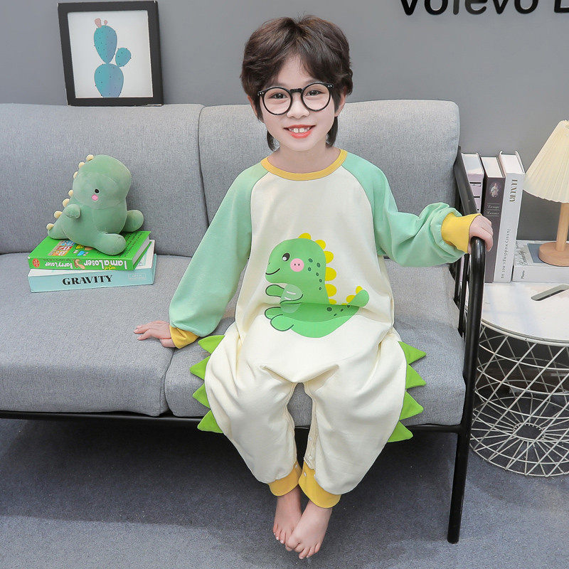 儿童纯棉睡衣春秋男童卡通连体防踢居服保暖睡袋男孩宝宝空调服