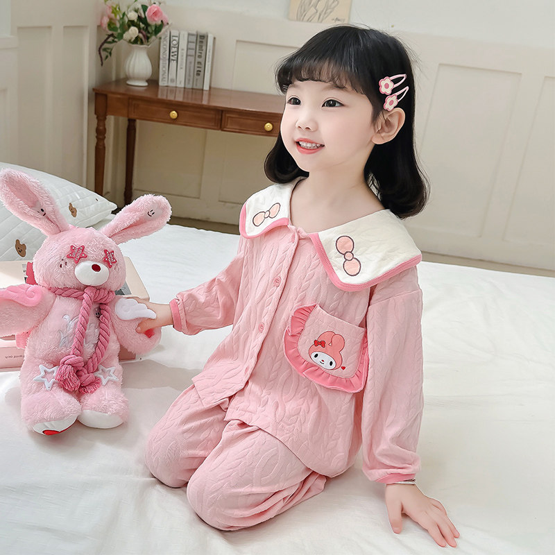 女童纯棉睡衣秋季儿童公主娃娃领家居服卡通分体女宝宝保暖空调服