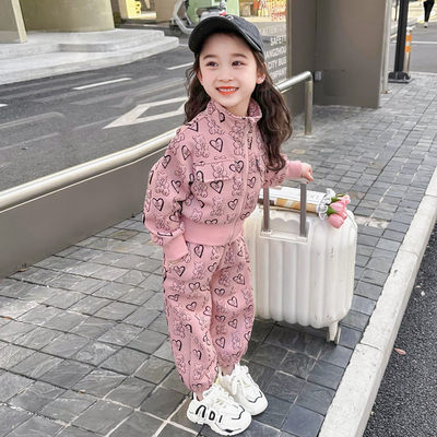 女童春装洋气套装韩版2024新款小女孩网红工装两件套宝宝卡通衣服