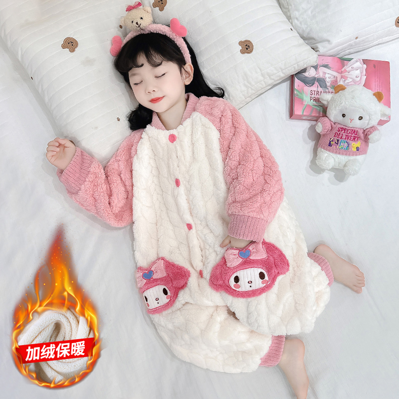 朵贝熊女童麦穗双层连体睡衣