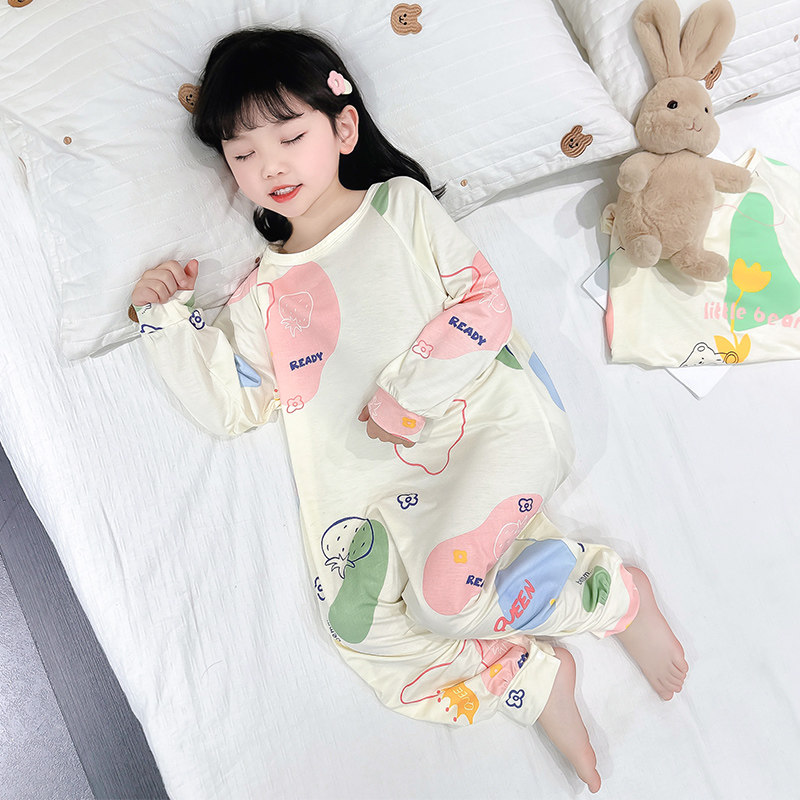 儿童莫代尔睡衣夏季小童卡通防踢保暖家居服睡袋宝宝薄款空调服夏