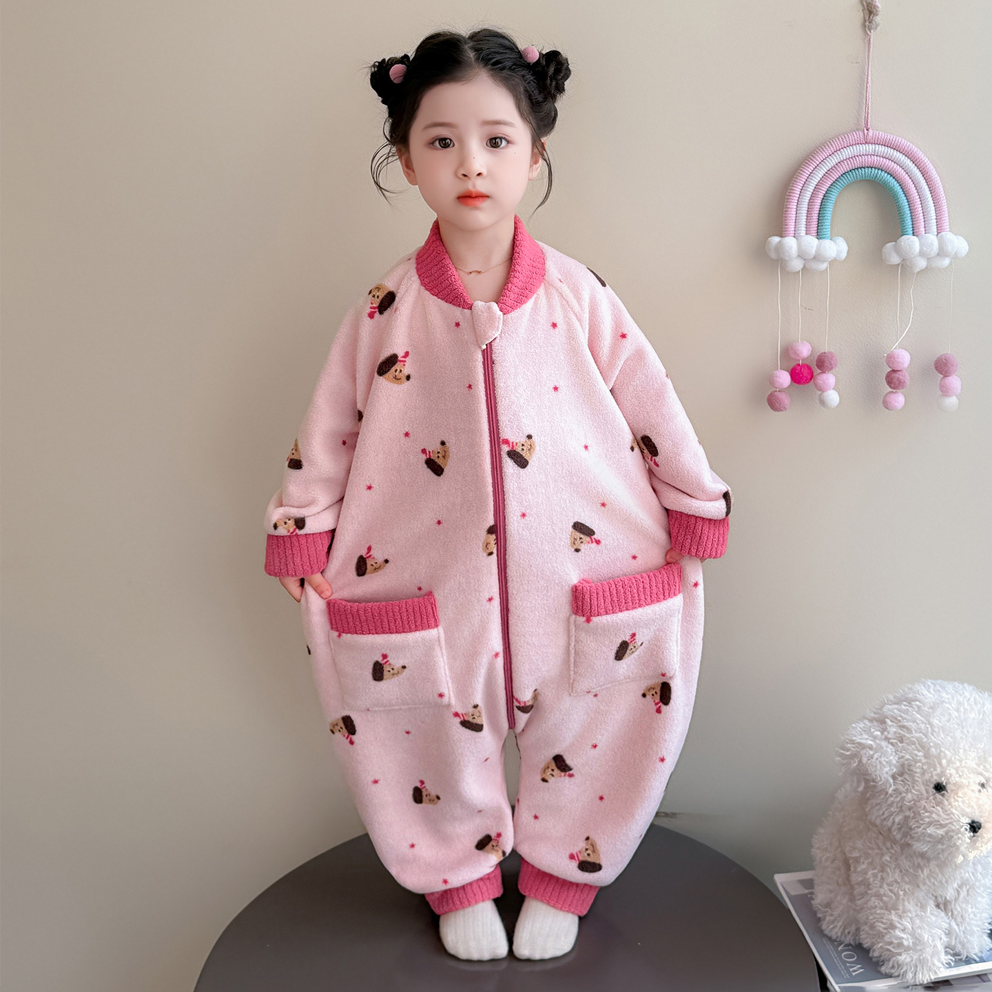 宝宝连体睡衣冬季保暖雪肤绒儿童防踢被加厚睡袋小女孩如厕版爬服