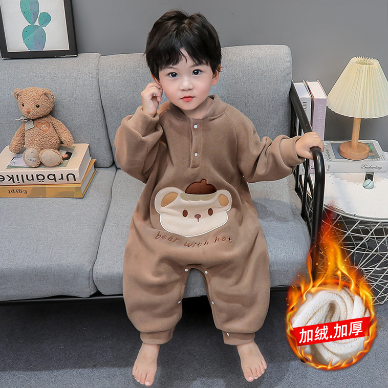 朵贝熊男童复合奥利绒连体睡衣