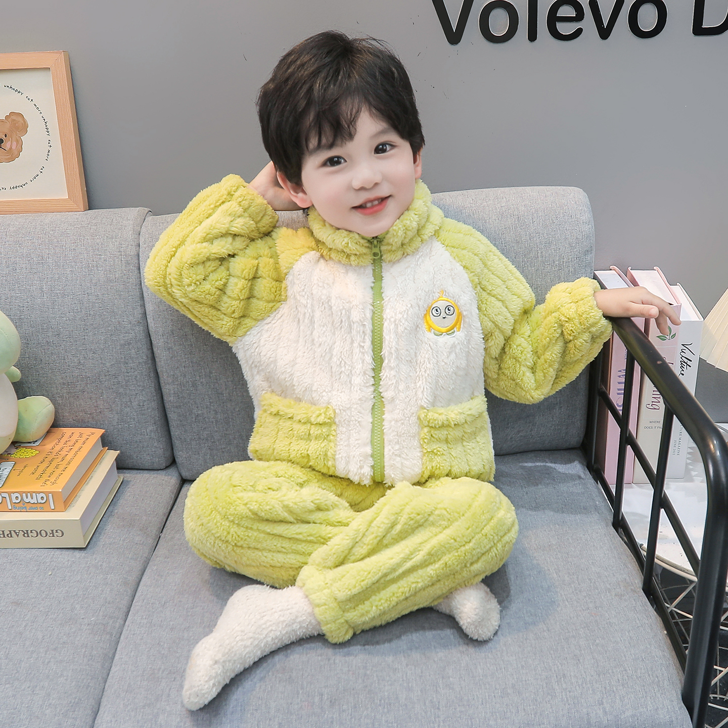 男童珊瑚绒睡衣冬季男孩加厚保暖家居服卡通套装儿童宝宝冬季衣服