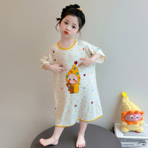 女童莫代尔睡衣夏季薄款睡裙小女孩星星人家居服a类女宝宝空调服