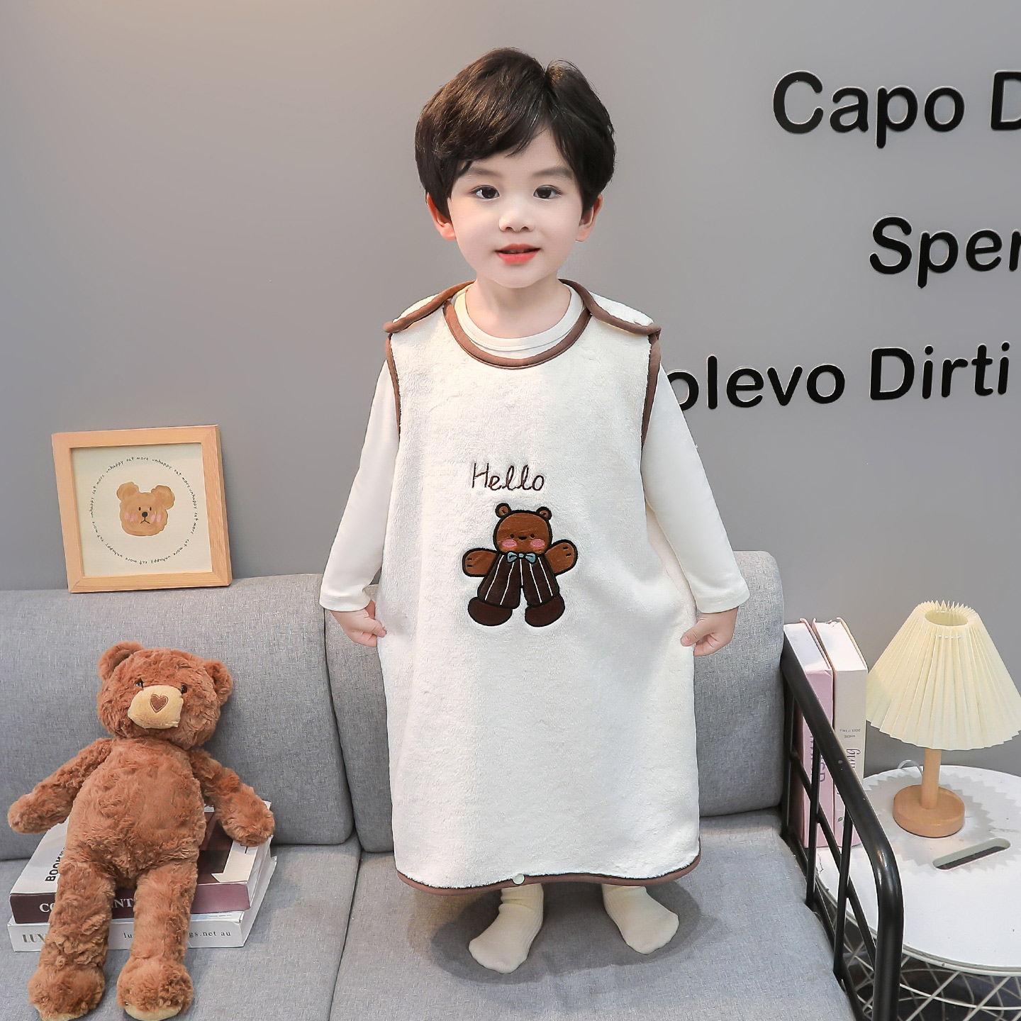 男童睡衣冬季法兰绒睡袍儿童卡通保暖家居服跑男孩宝宝浴袍秋冬