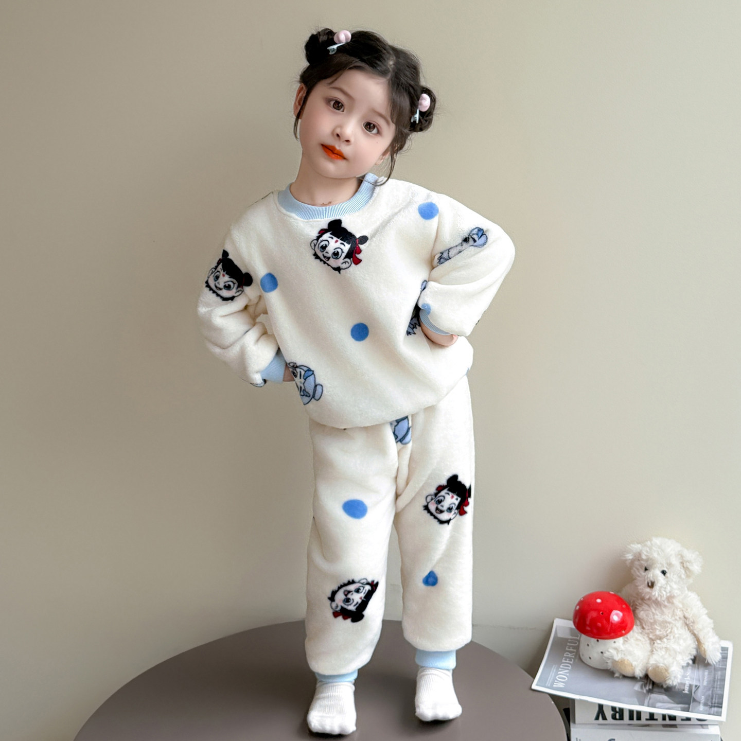儿童睡衣秋冬加厚法兰绒女童卡通分体家居服保暖套装宝宝睡衣冬季