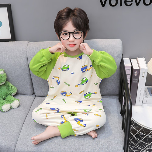 男童纯棉连体睡衣春秋款儿童卡通防踢保暖家居服男孩宝宝睡袋秋冬