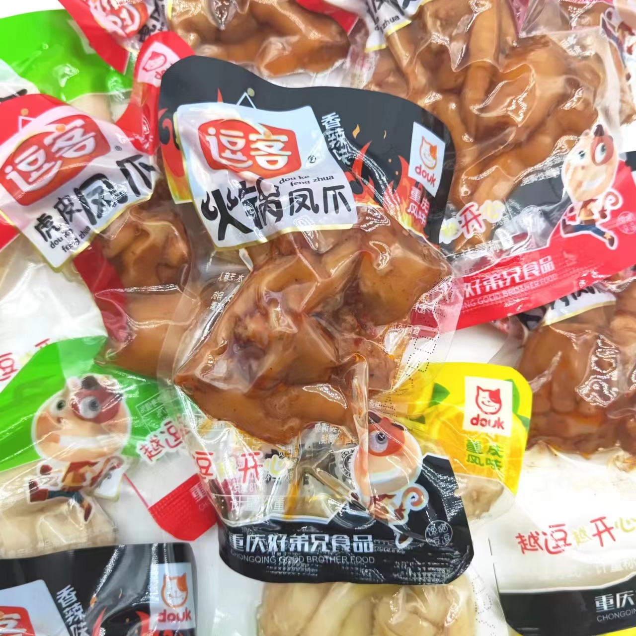 逗客凤爪5斤1斤小包散装香辣火锅虎皮泡椒柠檬味鸡爪子休闲零食品