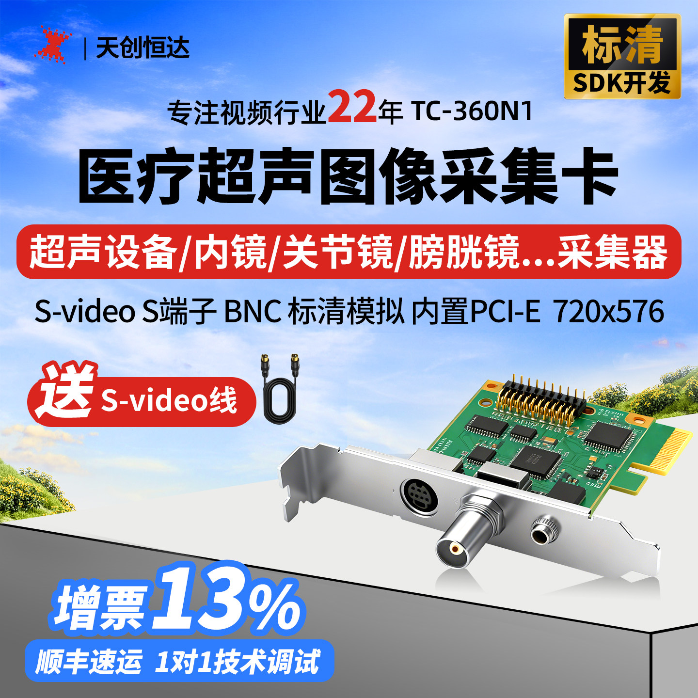 天创恒达TC-360N1标清B超声医疗影像采集卡模拟S端BNC电脑SDK开发