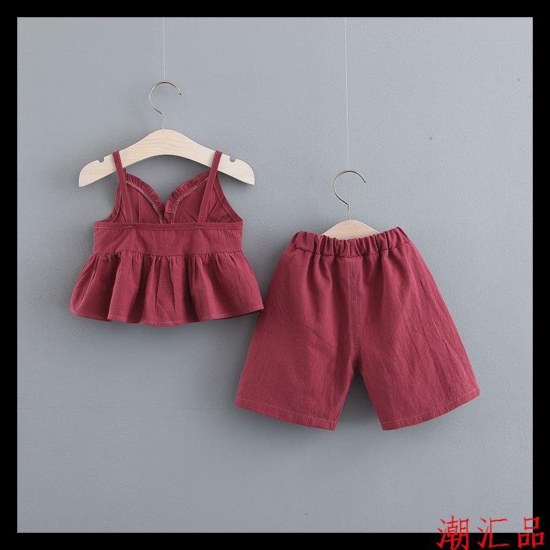 套装儿童夏季两件套韩版夏款女童娃娃上衣+阔腿裤两件套(非品牌)