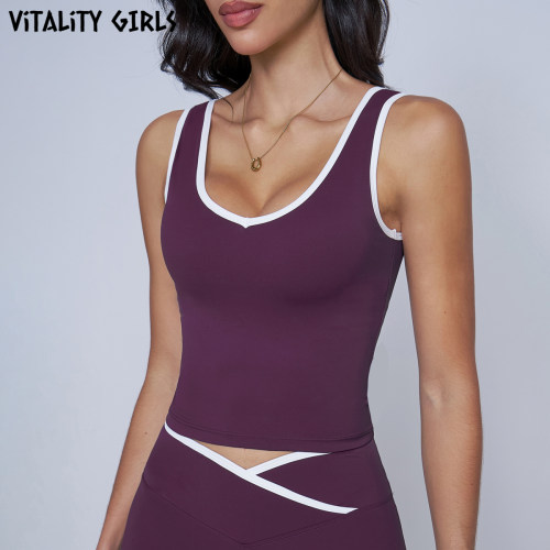 Vitality Girls撞色运动背心女带胸垫瑜伽服速干紧身吸汗健身外穿